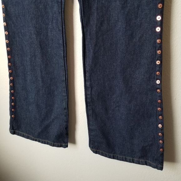 Vintage Y2K 90s Dark Wash High Rise Wide Leg Jean with Studded Grommets Sz 11/12 - Picture 6 of 12